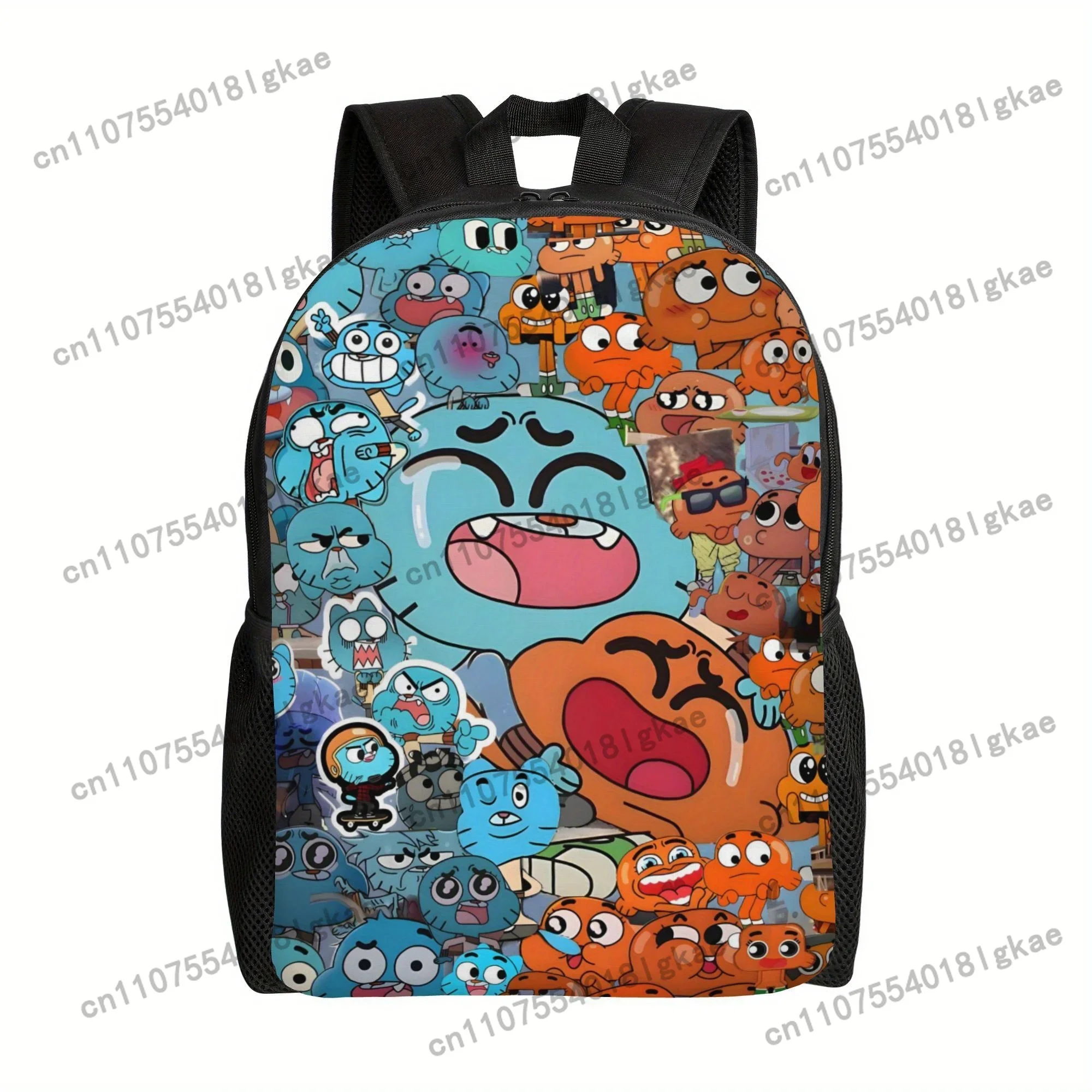 ZLIENSZUS The Amazing World of Gumball Minimalist Backpack - Single Compartment, Durable Fabric, Black with Colorful Cartoon Des