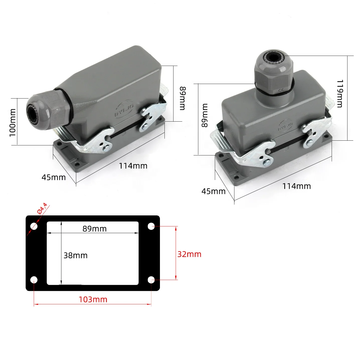 Heavy  Power Rectangle Connector 16 20 32 36 40Pin 16A Rated Current High Mechanical Stability Copper Alloy Brass PCB