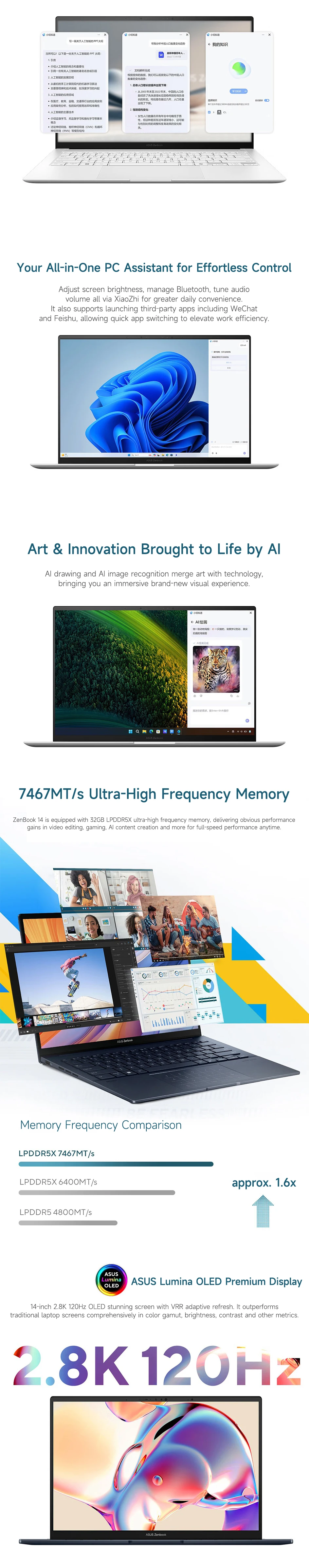 ASUS ZenBook 14 Laptop 14-inch Intel Core Ultra 9 285H 32GB 1TB/2TB 2.8K 120Hz OLED Notebook Computer
