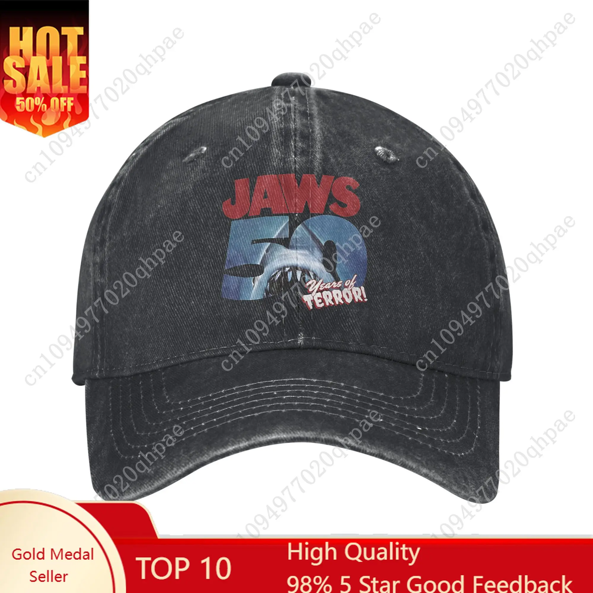 

Jaws 50th Anniversary Iconic Movie Baseball Caps Men Women Distressed Denim Washed Snapback Classic Shark Outdoor Soft Caps Hat