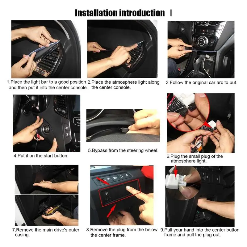 Car Interior LED Dashboard Atmosphere Light EL Wiring Neon Strip Ambient Lamp Decorative Blue Color for Hyundai Tucson 2015-2021
