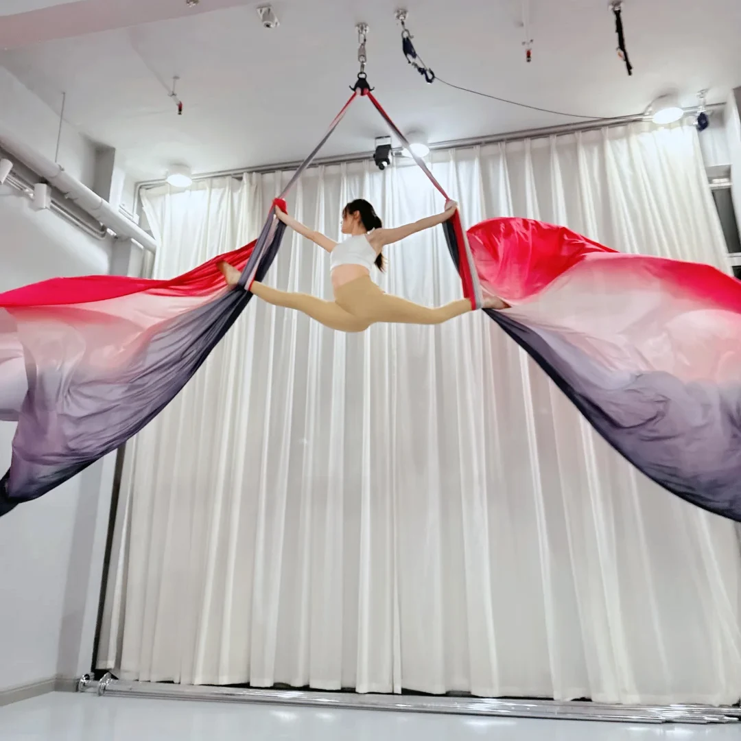 10m Aerial silks Ombre Aerial Yoga Hammock Gradient Color Yoga Fitness Stretch Belt For GYM Indoor Yoga Studio
