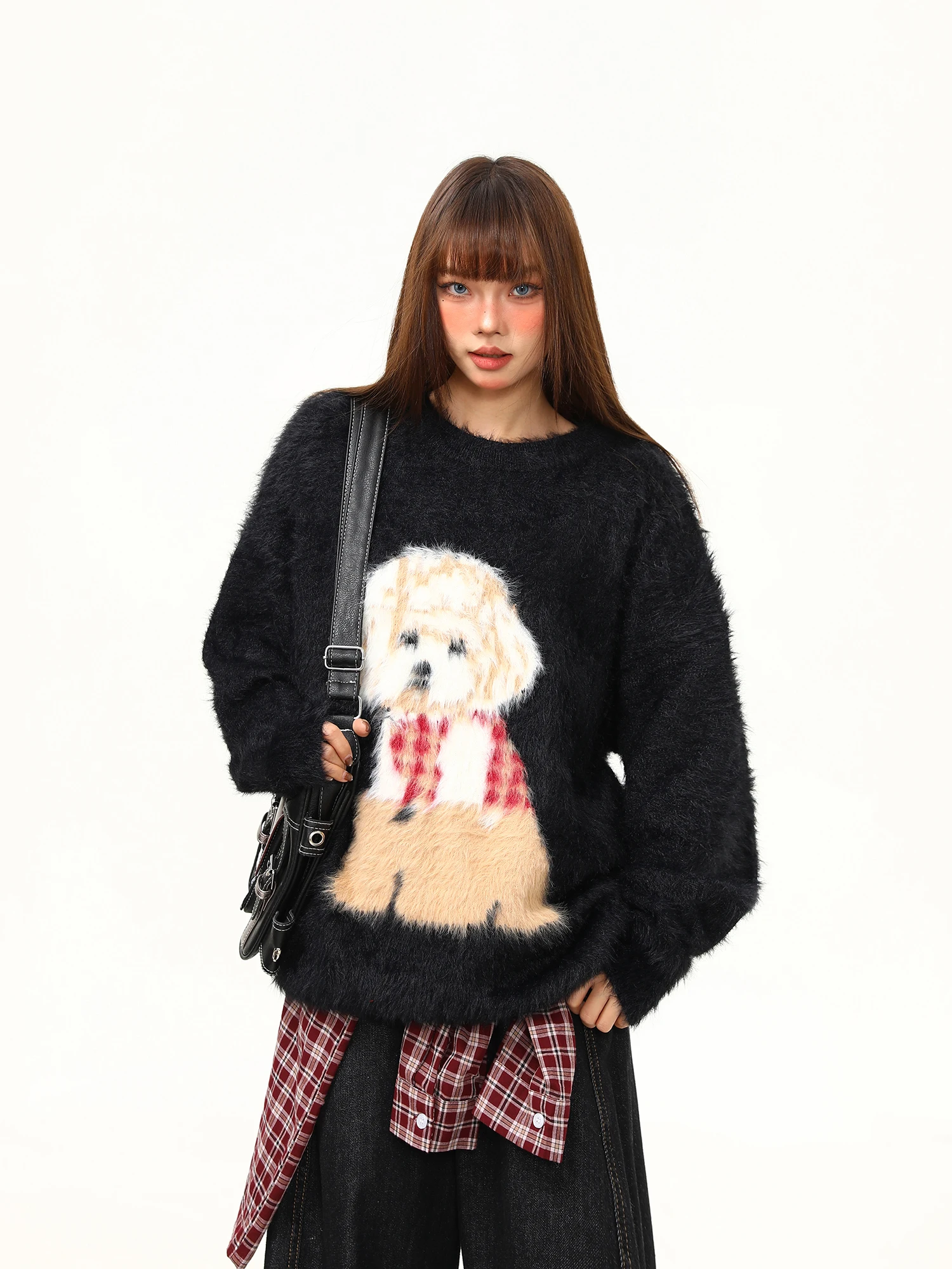 

Wild Azi Retro Cartoon Dog Camere Sweater Women's Autumn Winter Lazy Sle Soft Loose Knitted Top Trendy Streetwear