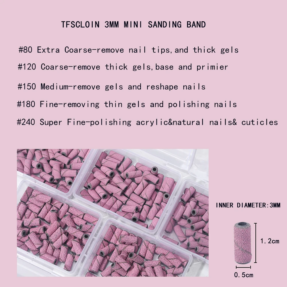 50PCS 3mm Nail Sanding Bands 80/120/150/180/240 Grit Electric Nail File Acessory Gel Polishing Manicure Tool