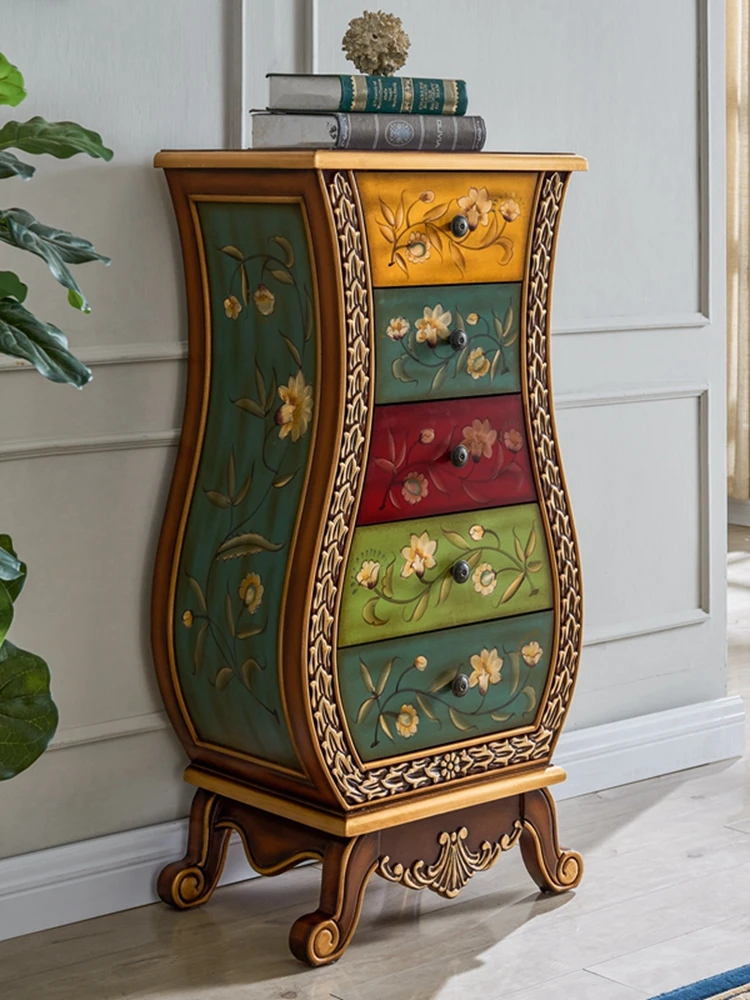 European-style 456 entrance chest cabinet solid wood American vase decorative cabinet storage and finishing side cabinet