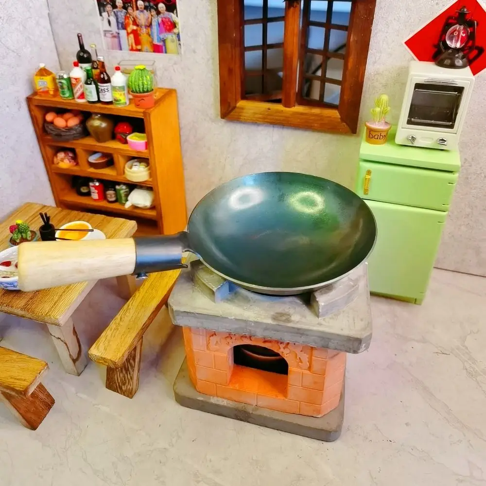 Simulation complète Mini ensemble de jeu de cuisine, poignée de table de cuisson, couvercle de casserole, ensemble d'ustensiles de cuisine en bois, meubles de maison de poupée, accessoires décoratifs