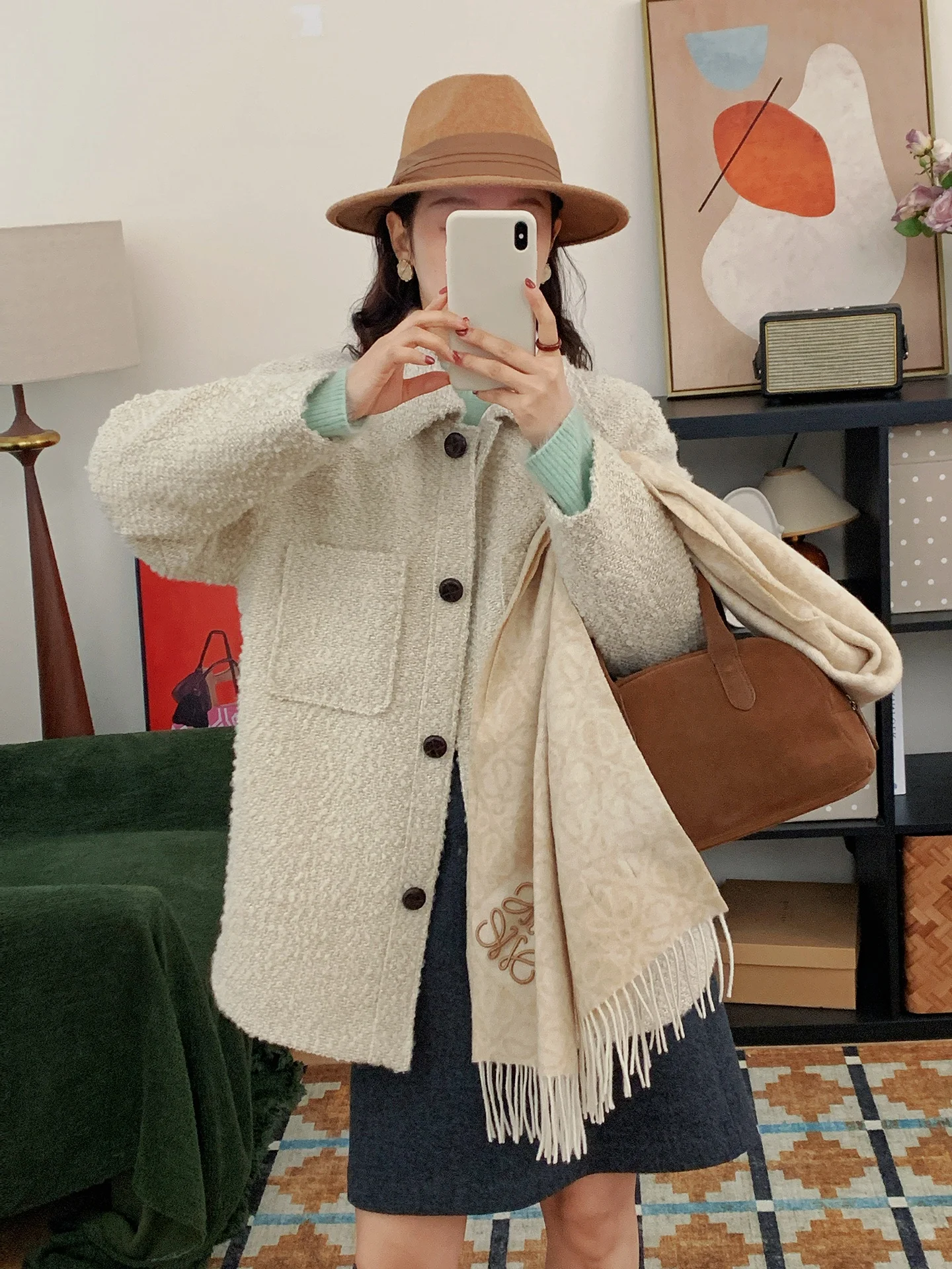 

Lamb Wool Tweed Jaet Women Winter Simple Collar Loose ket Warm down Coat Outerwear Commute Sle Thiened Long Sve