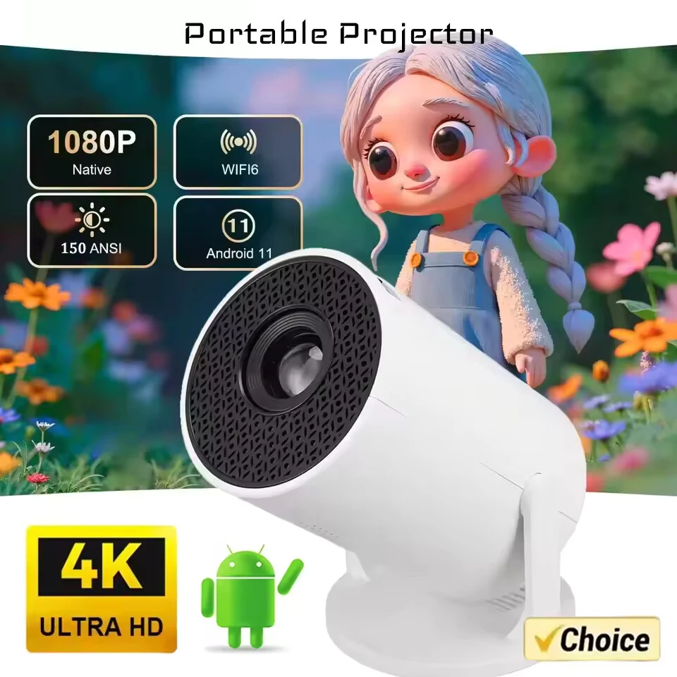 

Новый портативный проектор HY200 2026 года, горячая распродажа, 4K Ultra HD, 300 ANSI, Android 11, BT5.4, электронная фокусировка, встроенный динамик, домашний кинотеатр
