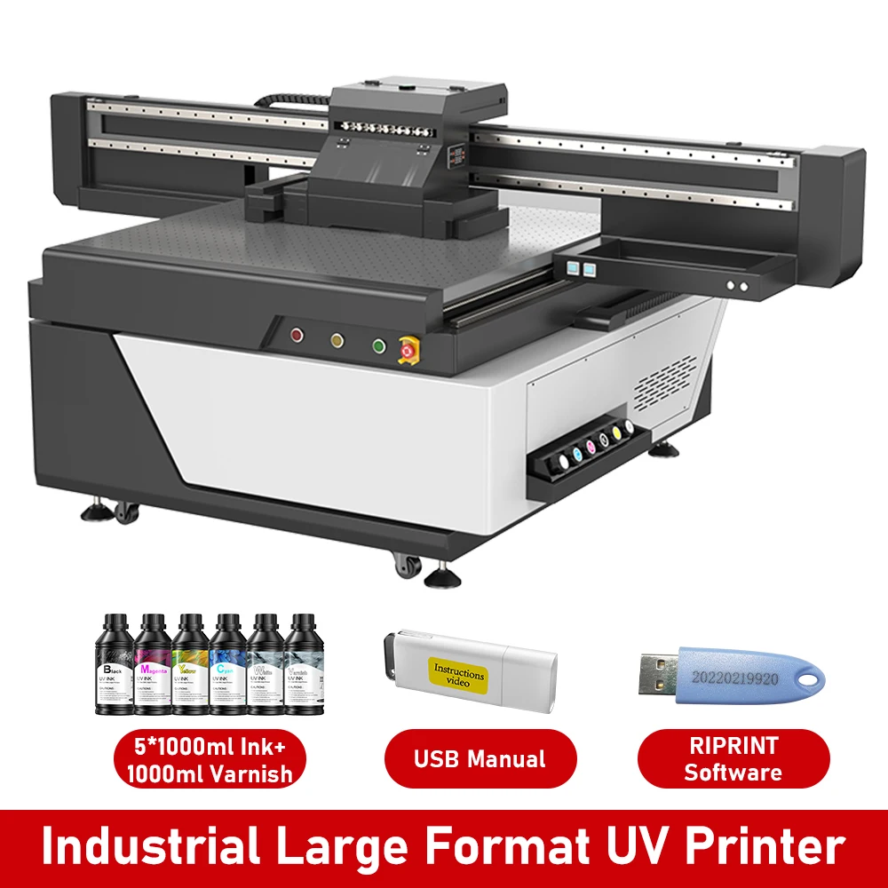 Stampante UV industriale di grande formato con stampante Flatbed a LED UV con testina di stampa Ricoh G6 da 3 pezzi per la stampa UV di fonecasi in