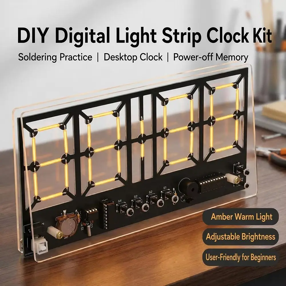 DC 5V Powered Soldering Practice Kit Warm LED Lighting 4-Bit Display Alarm Clock Lighting Adjustment DIY Electronics Kit