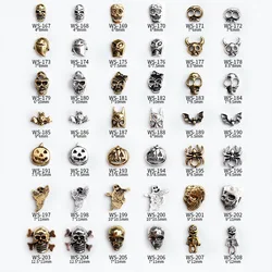 50PCS Retro Holloween Skull Pumpkin Lantern Bat Spider Ghost Gold Silver Alloy Nail Art Rhinestones Decorations Manicure Charms