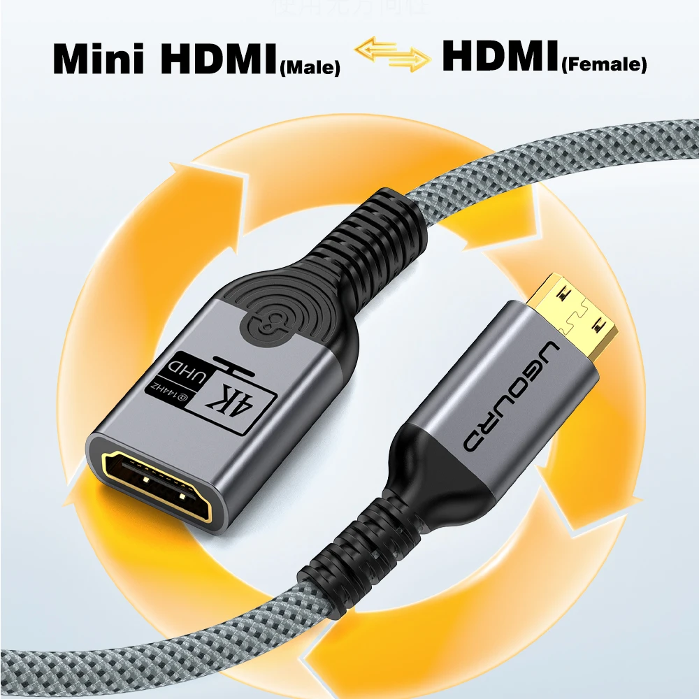 UGOURD Mini & Micro HDMI to HDMI Female Extender Cable 0.2M 4K 144Hz 60Hz MicroHDMI Adapter Cord MiniHDMI Converter for Camera image 5
