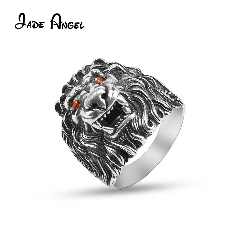 

JADE ANGEL Vintage Real Sterling Silver 925 Personalized Lion Ring Inlay Zircon for Men Luxury Jewelry Accessories for Party