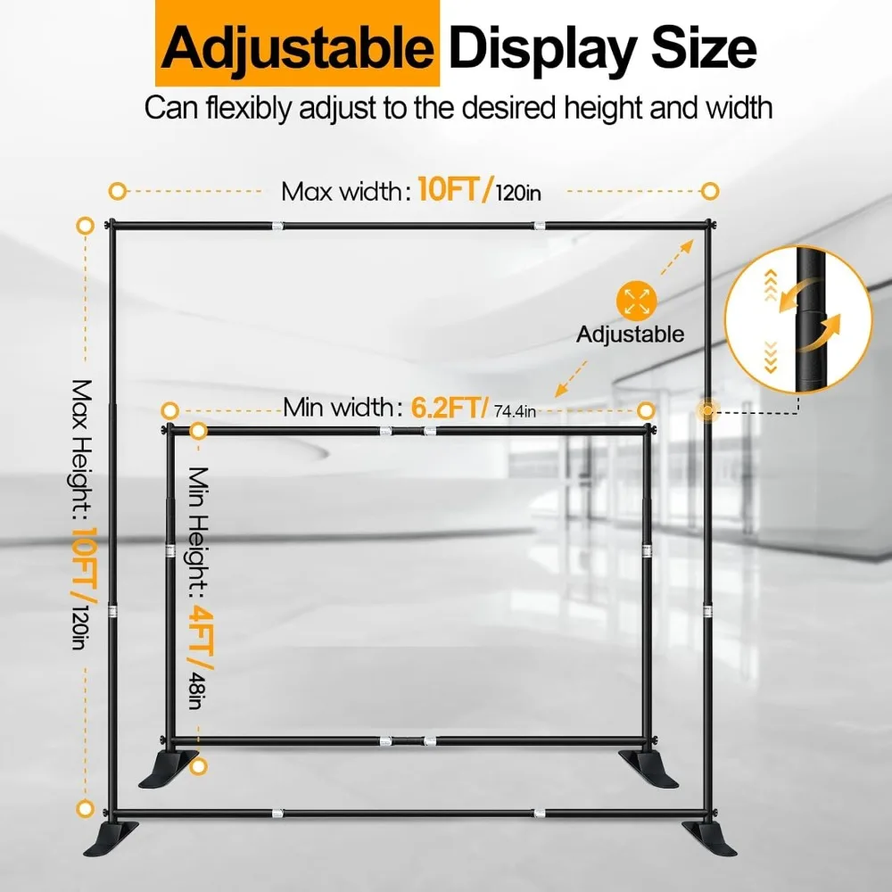 Heavy Duty 10x10ft Banner Backdrop Stand Kit Adjustable Frame for Step and Repeat Photography Trade Shows Photo Booths