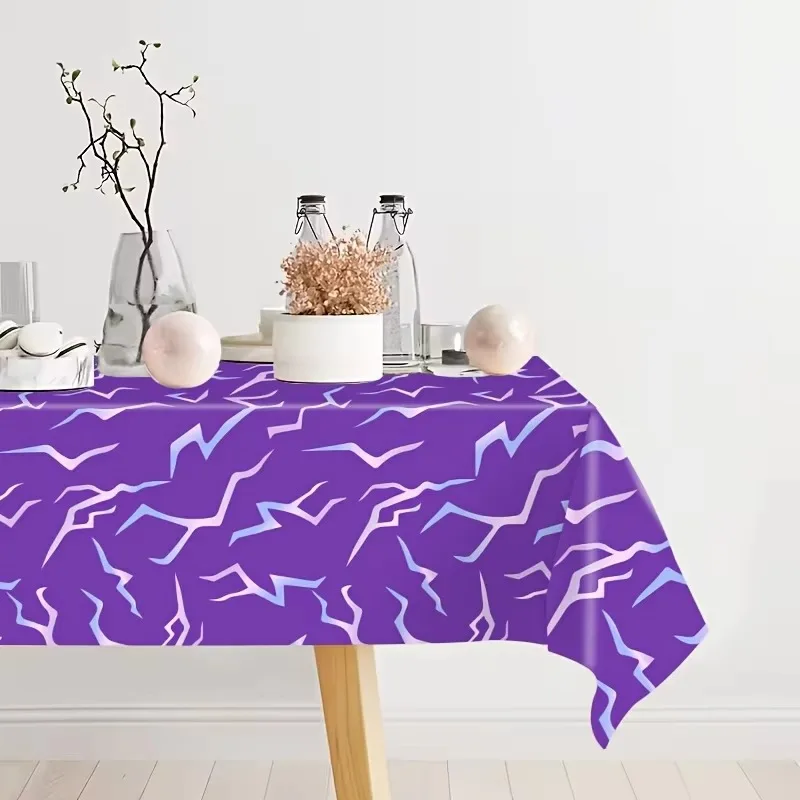 Purple Lightning Kpop Girl Warrior Theme Party Decor Disposable Tablecloth Waterproof Plastic Table Cover For Kids Birthday