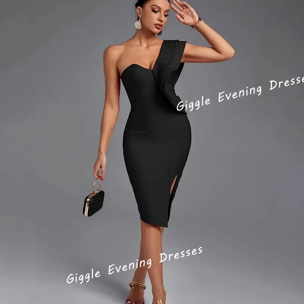 

Giggle Crepe One-Shoulder Close-Fitting Elegance Prom Gown Saudi Arab Ruched Knee-Length Evening Party Dresses for Women 2024