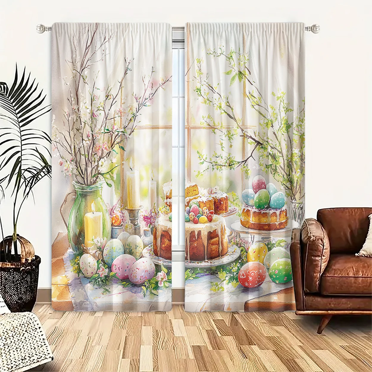 Spring Floral Easter Curtains Pair Cottagecore Window Decorations Vintage Printed Curtains for Living Room Home Decor