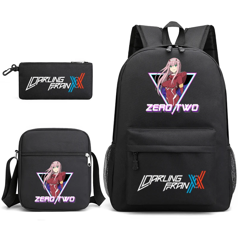 zero two3 piece set canvas backpack suitable for children boys and girls popular student school bags school supplies