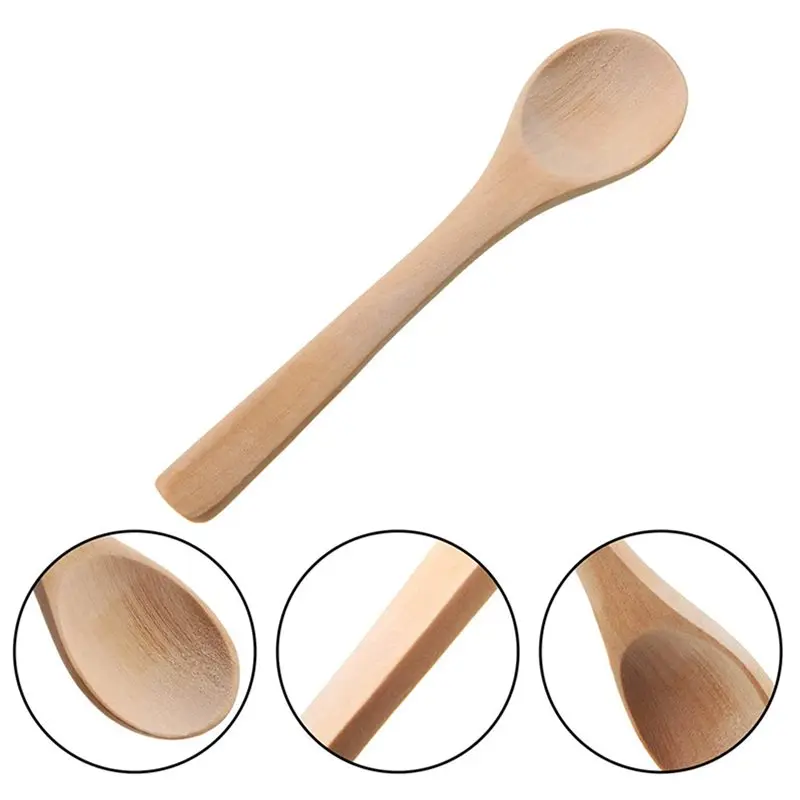 A96K-180 Pieces Mini Wooden Spoon Small Soup Spoons Serving Spoons Condiments Spoons Wooden Honey Teaspoon Wood Color