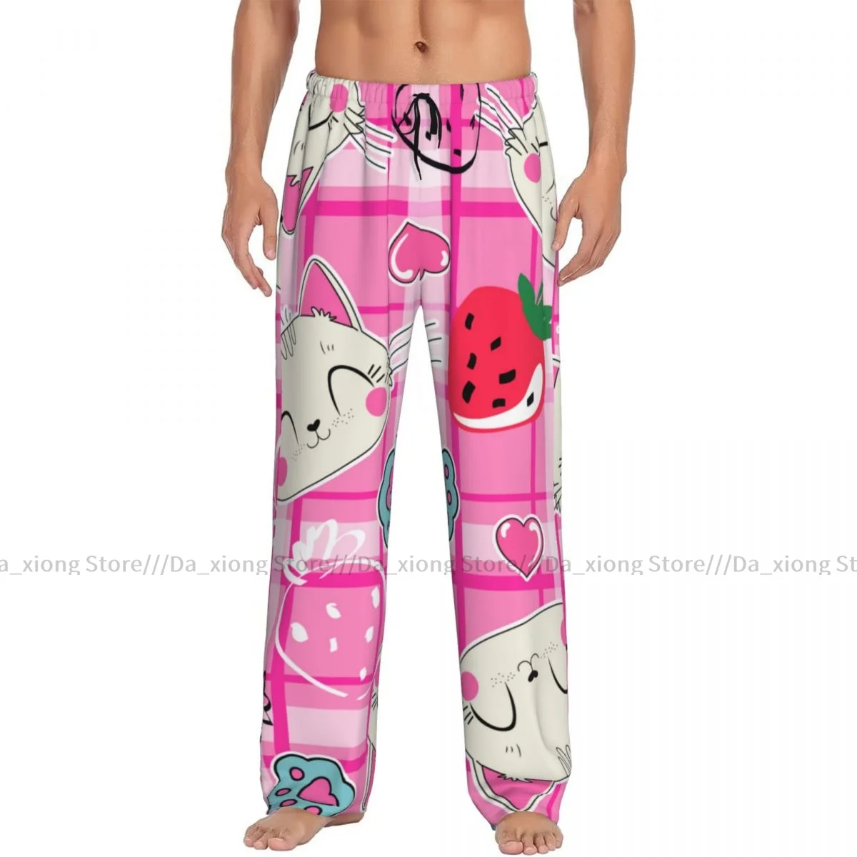 Cute Cat Love Mermaid Sea Girl Mens Pajamas Pyjamas Pants Lounge Pants Sleep Bottoms