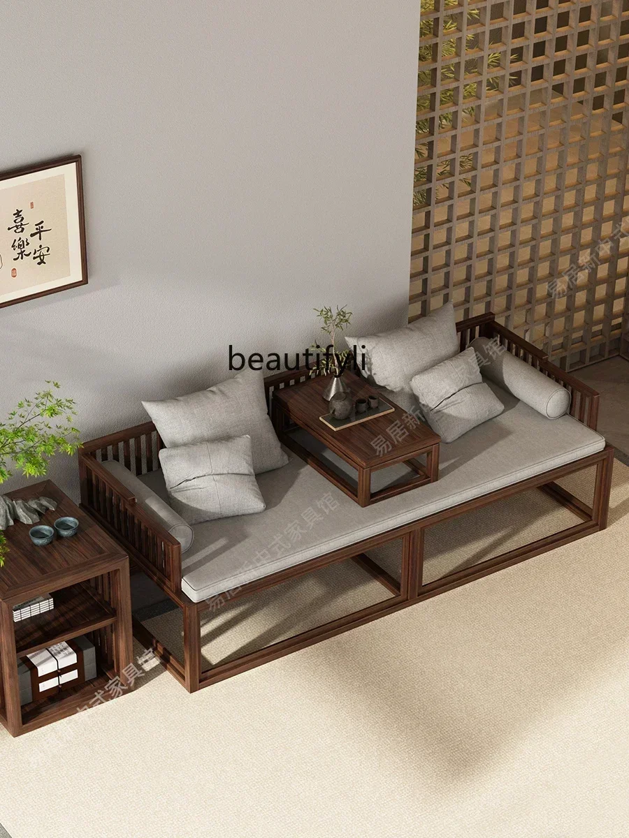 A16 New Chinese solid wood Arhat bed  living room retractable push-pull bed sofa dual-purpose chaise longue modern simple couch