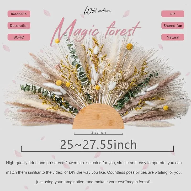 زهور مزخرفة عشب بامباس وديكور محفوظ إكليل ديكور منزلي قطع معلقة على الحائط بوهو طبيعي | Dired #3