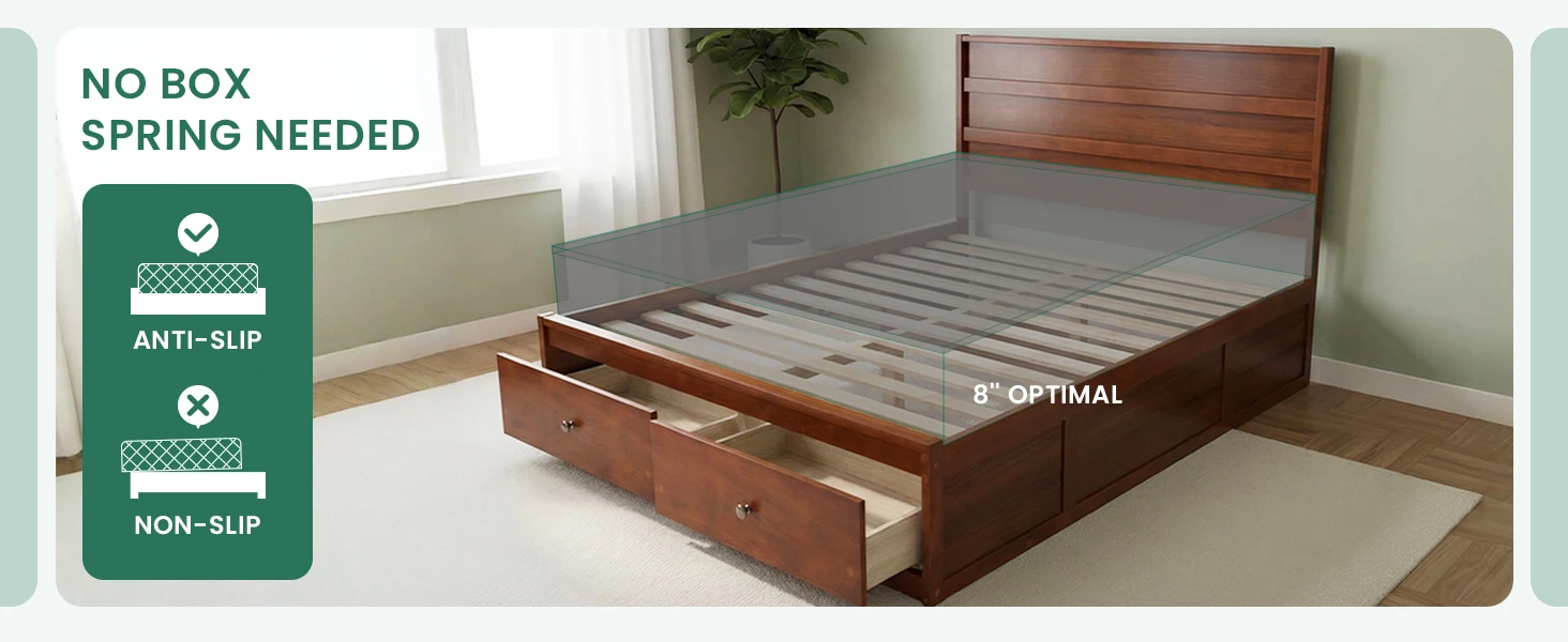 Giantex Full Size Bed Frame with Storage Drawers, Wood Platform Bed with Headboard