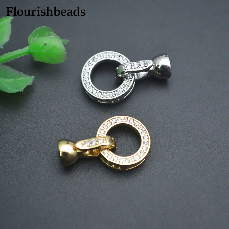 

10pc CZ Rehinestone Paved Round Shape Necklace Clasps Gold Silver Color Connectors DIY Jewelry Findings