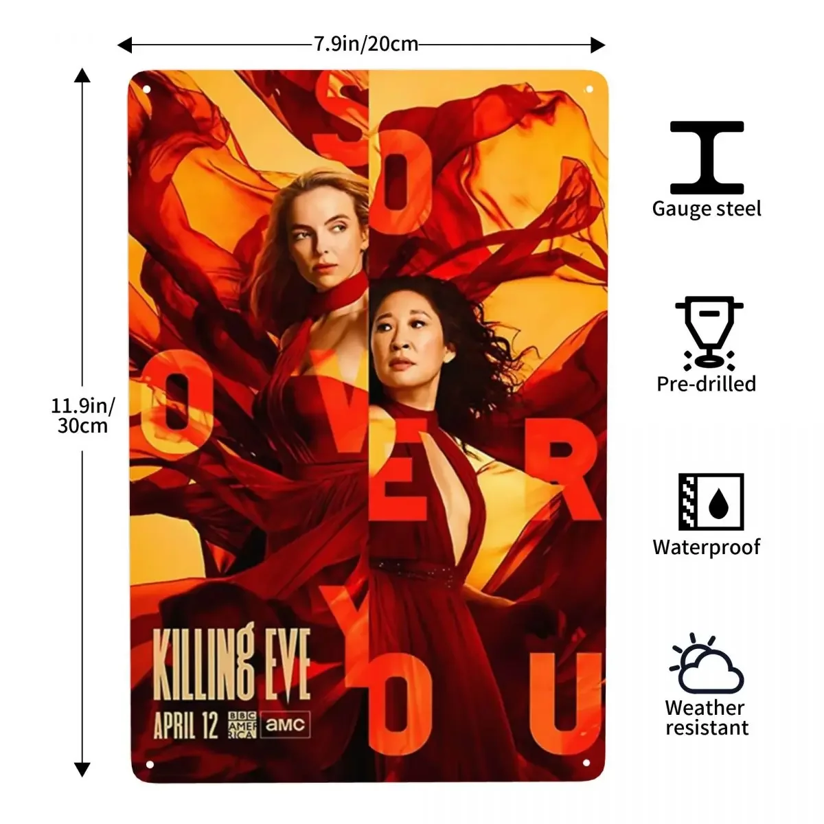 لافتة Killed Eve المعدنية ، تلفزيون الإثارة البريطاني الحديث ، لوحة زخرفية من القصدير ، مكتب ، متجر ، حانات ، نادي ، كهف رجل ، بار ، ديكور فني للجدار