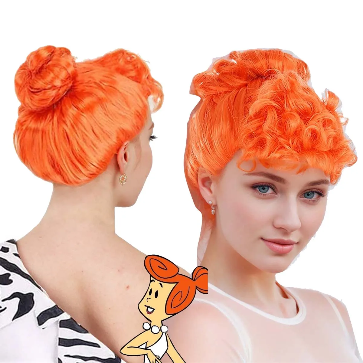 Women Cavewoman Costume Props Deluxe Wilma Flintstone Orange Hair Betty Black Wig