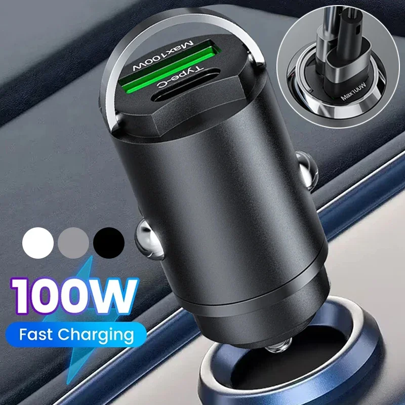 1 pc Universal Car Cigarette Lighter Charger 100W Max Fast Charging Dual Ports USB Phone Charge Adapter for IPhone Xiaomi Huawei