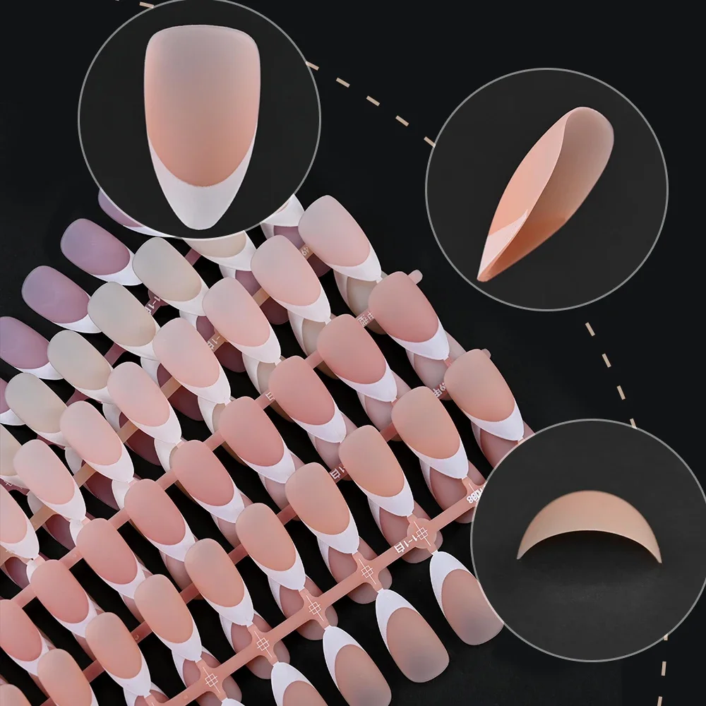 150 قطعة من الأظافر المزيفة اللوز المتوسطة ، نمط بسيط وردي عاري اضغط على الأظافر الأبيض الفرنسي متجمد طرف الأظافر لتقوم بها بنفسك أظافر النساء والفتيات
