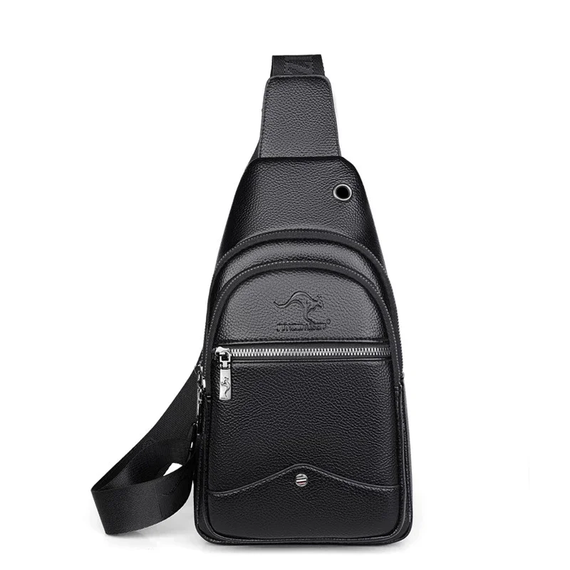 New Kangaroo Luxury Brand Chest Pack Men Crossbody Bag Black Brown Leather Chest Bag Casual Travel Sling Bag Messenger Bag Male