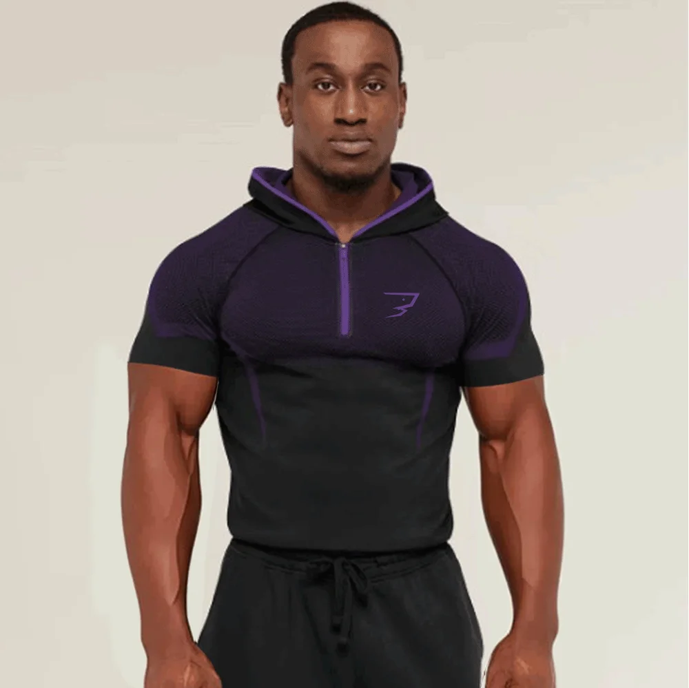 Men's Quick Dry Compression Hoodie Long Sleeve Half Zip Gym Shirt Breathable Fitness Workout Running Sports Top view 3