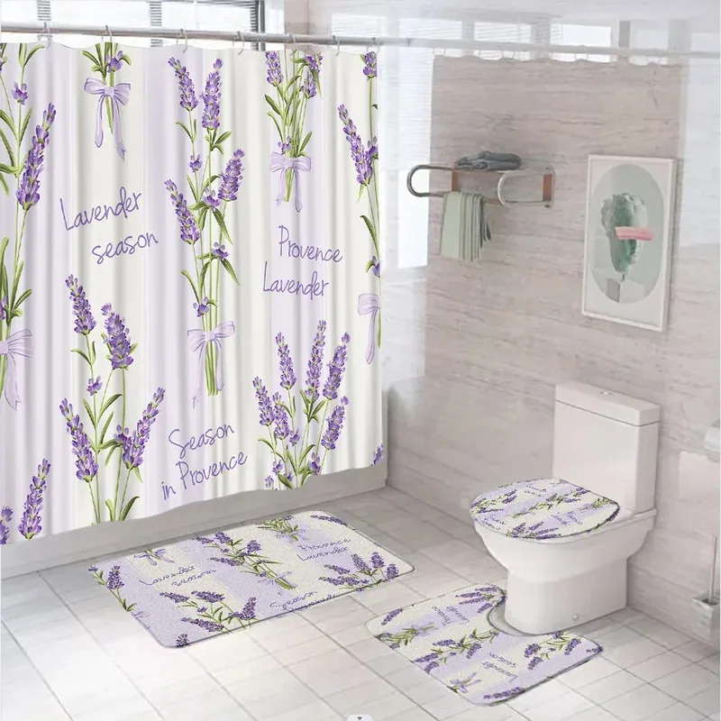 

HJN23Colorful Flower Plant Shower Curtains Sets Anti-slip Rug Toilet Cover Bath Mat Tropical Palm Leaves Bathroom Curtain Wa6Jn
