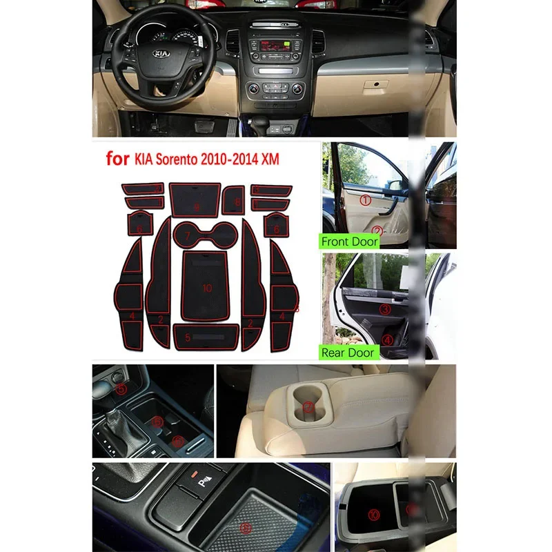 Anti-slip Rubber Door Cup Cushion for KIA SORENTO R XM 2010~2014 2011 2012 2013 Groove Mat Interior Car Accessories for phone