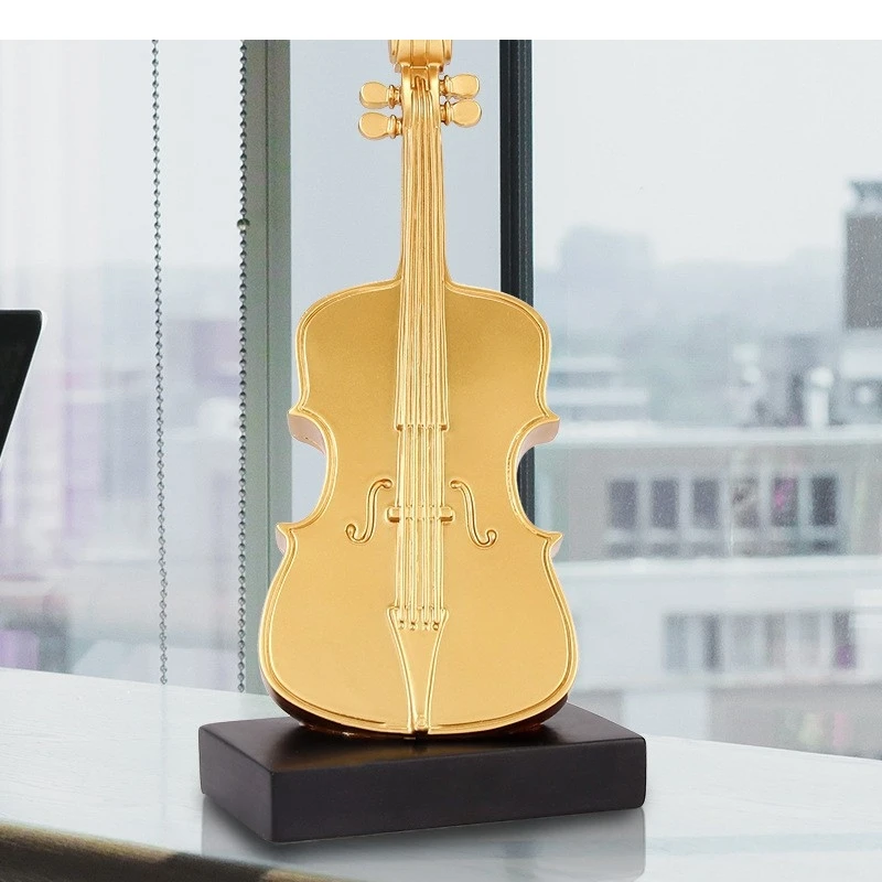Resin Handicraft Golden Violin Musical Instrument Abstract Simulation Decorative Figurines Home Decoration Accessories