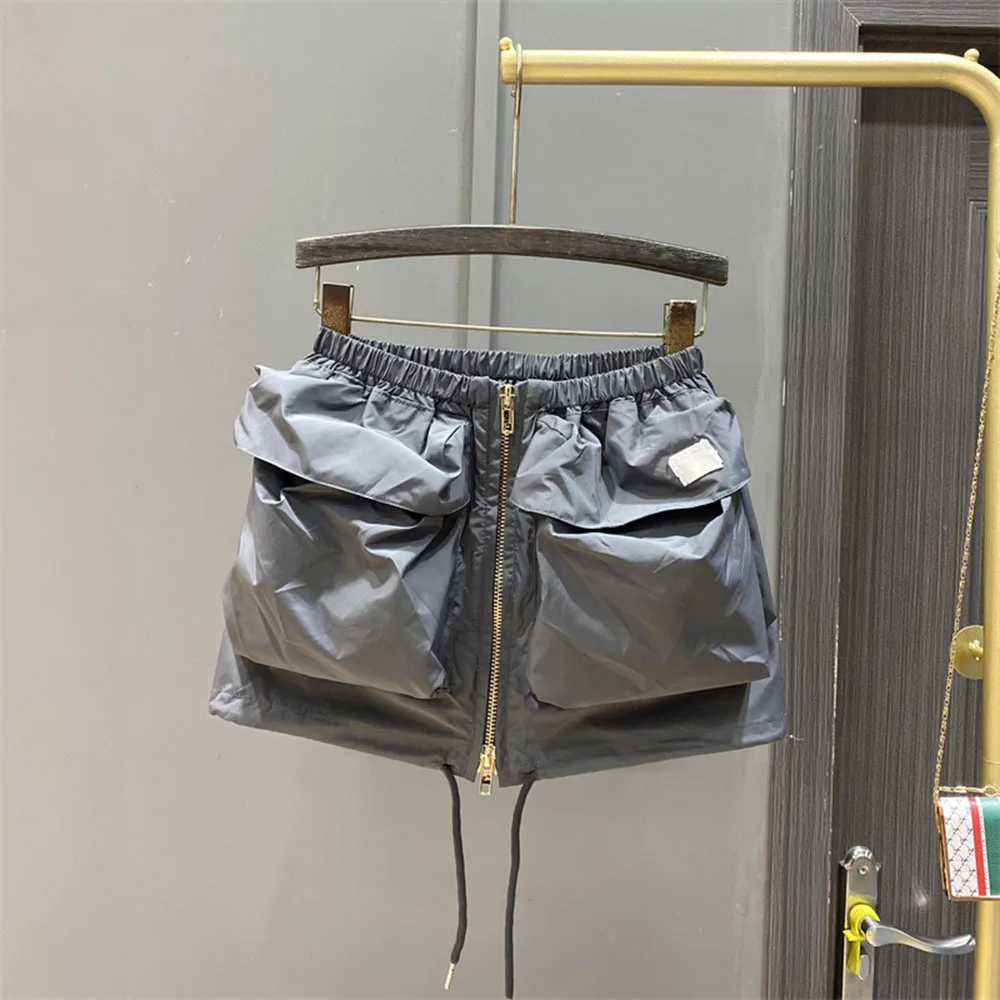 

2023 Fashion Large Pocket Cargo Skirt For Women Summer Thin Casual Elastic Waist Drawstring Zipper A-line Short Skirt Streetwear