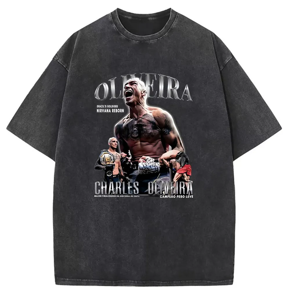 Charles Oliveira Tshirt 2023 Washed Tshirt Retro Style Men Sweatshirts Long Sleeve 3d Print New Arrivals Tee Shirt Graphic