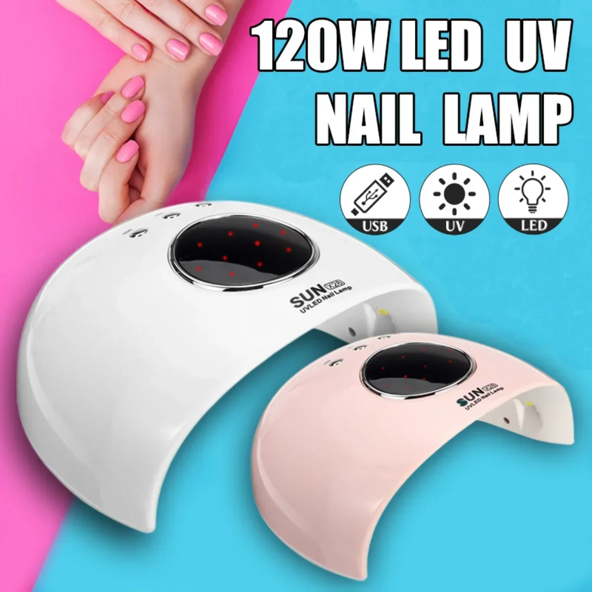 

New 120W UV 12 LED Bead Nail Lamp for Nail Polishing Glue Lamp Gel Nail Dryer Curing Light Timing Phototherapy Machine
