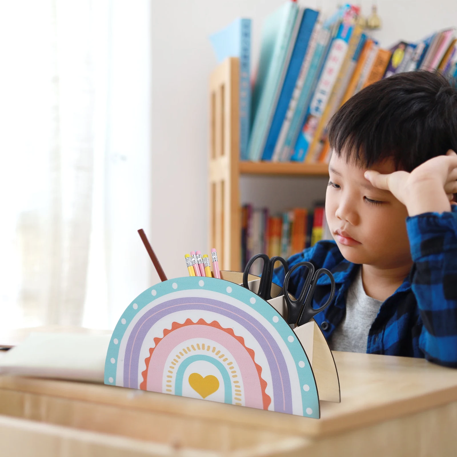 

Wooden Pen Rainbow Desk ganizer Storage 120236B Teacher Art ganizer Accessories Pencil Art Supplies Classroom