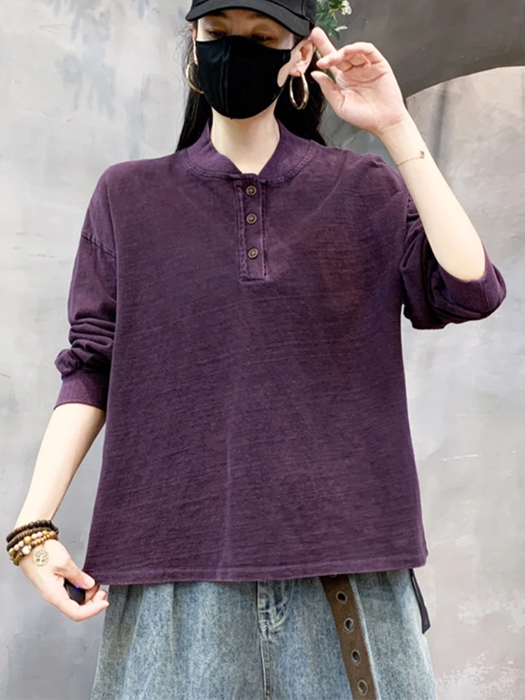 Amax LuluE 2026 Spring Vintage Loose Tee Shirts Womens British Design Classic Tops Females Leisure Fashion Soild Elegant Clothes