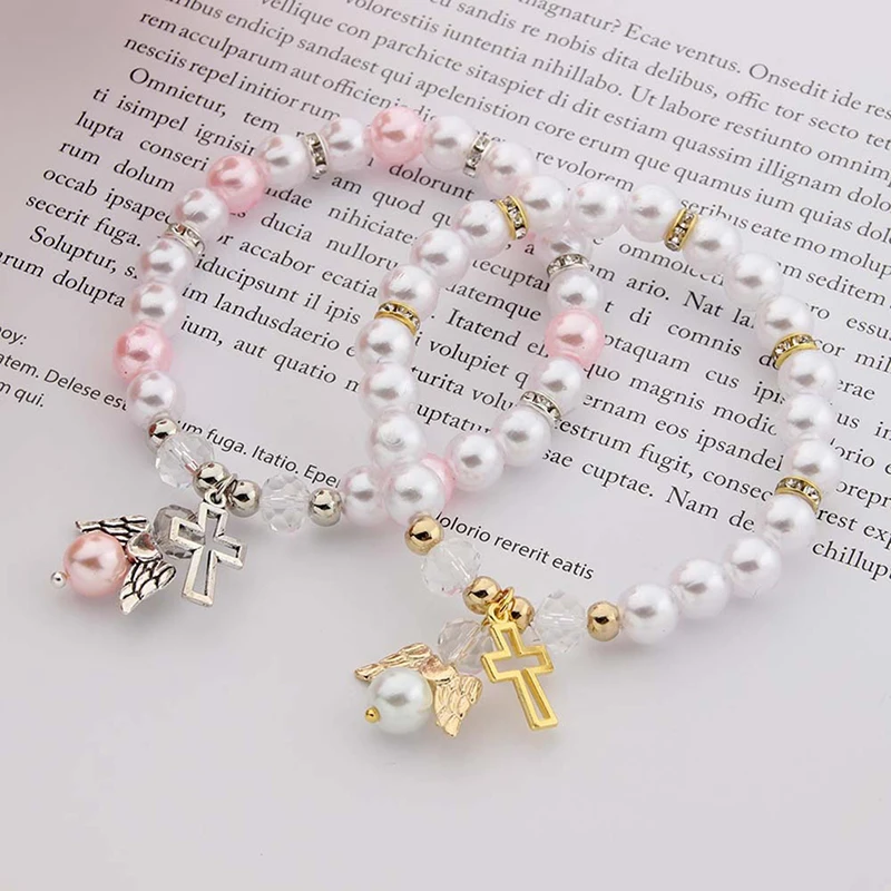 Pulsera de Bebé con Encanto de Ángel, Accesorio Suave para la Muñeca, Recuerdo para Baby Shower, Regalo Sencillo para Bautizo, Decoración para Fiesta de Recién Nacido