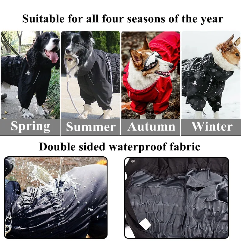 Waterproof Raincoat Pet Dog Outdoor Jacket Clothes Winter Warm Coat Big Jumpsuit Reflective Raincoat For Small Medium Large Dogs