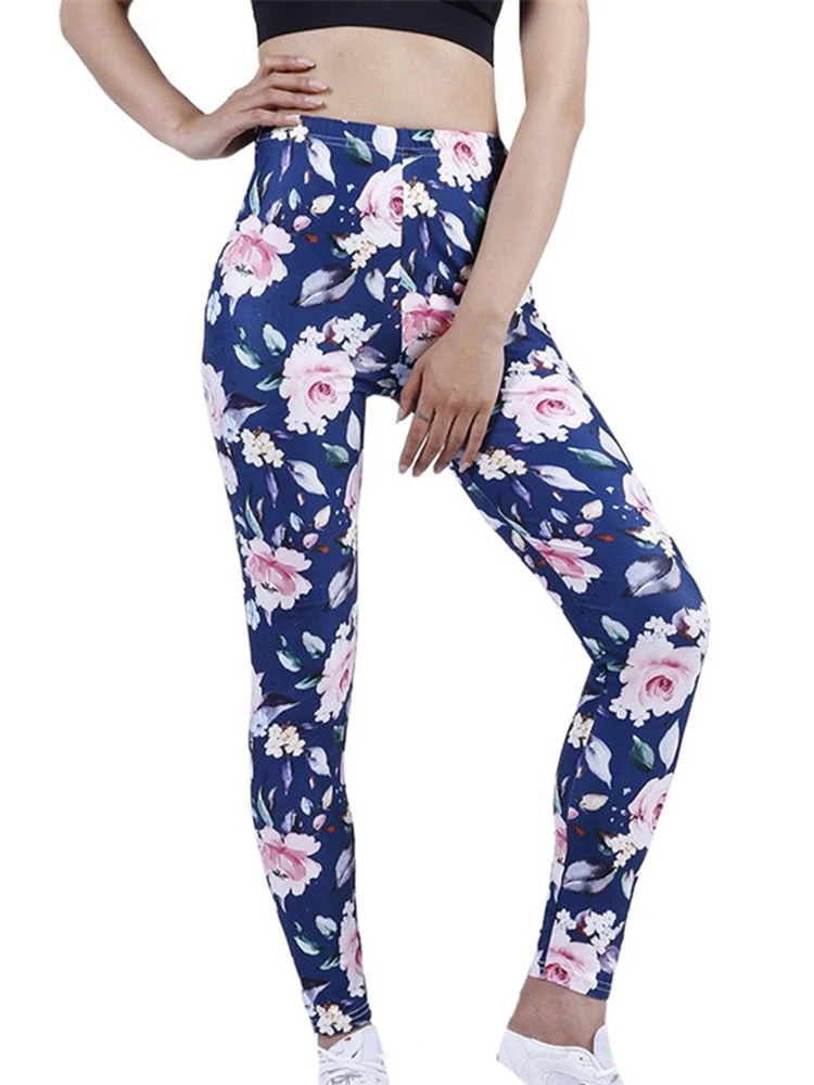 

CHSDCSI Pencil Pants Push Up Polyester Spandex Casual Women Leggins New Blue Pink Petal Printing Leggings Punk Stretchy Trouser