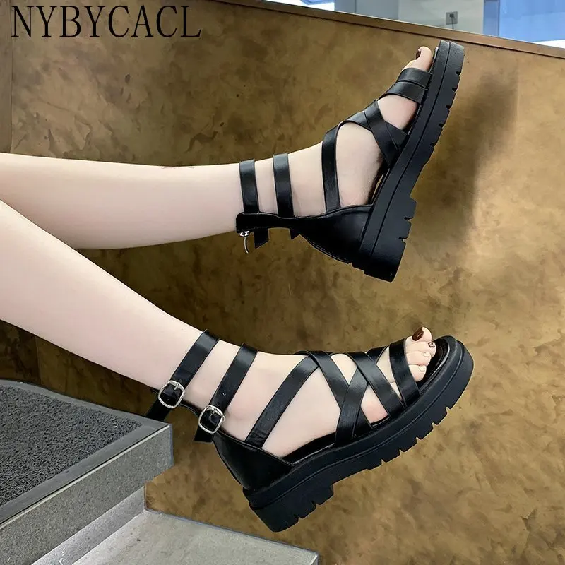 New Summer Black Fashion Street Women Zipper Sandals Roman Style Sandals Women Open Toe Women\'s Chunky Shoes zapatos plataforma