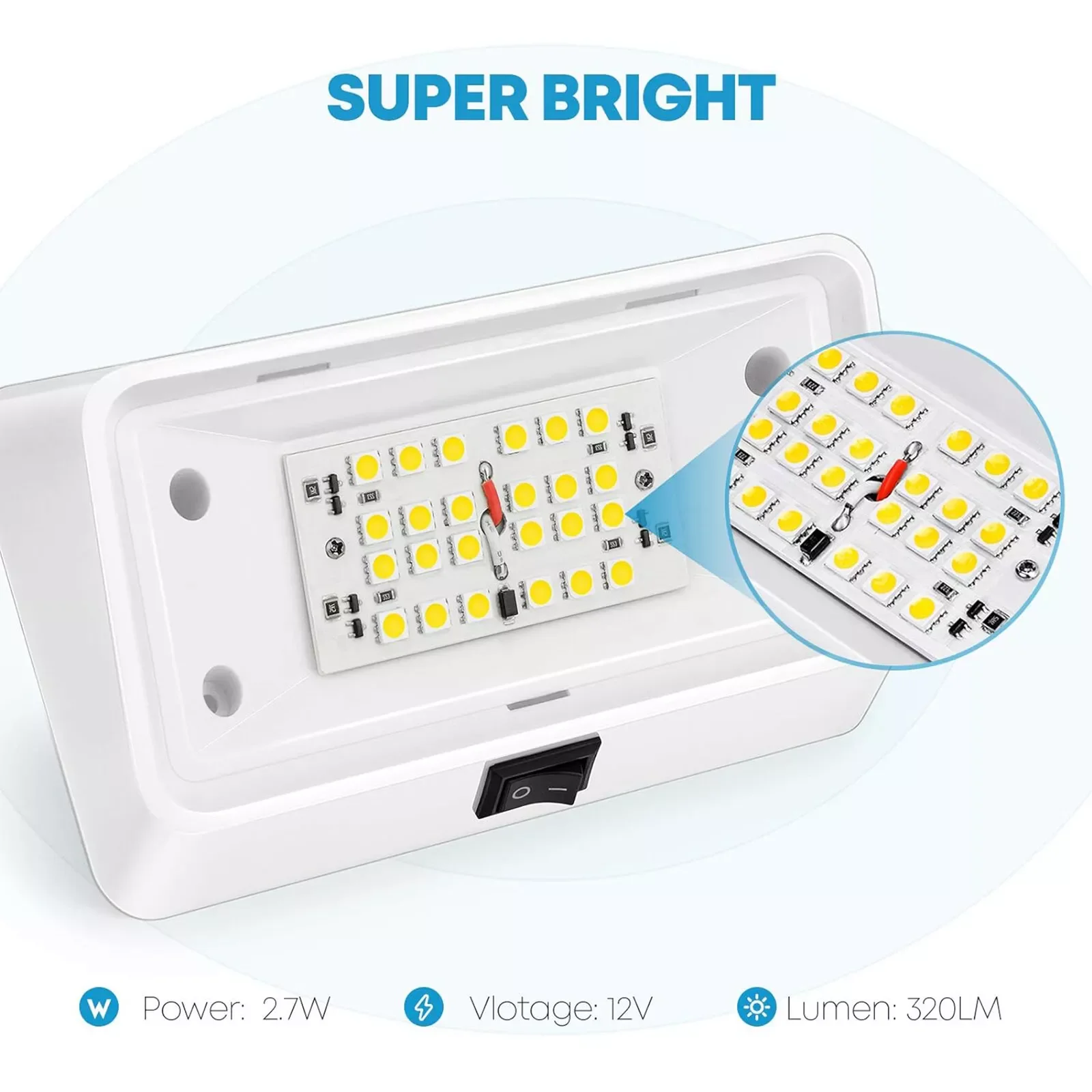 

12V RV 24LED Awning Porch Light Waterproof Motorhome Caravan Van Camper Trailer Wall Lamps Light 4500K 3.6W White