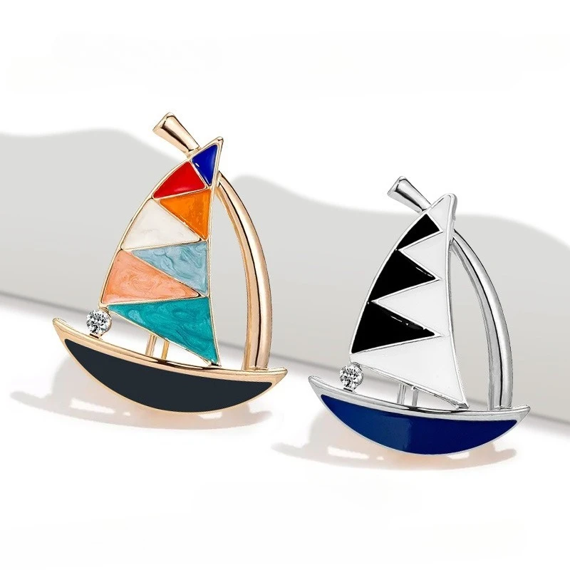 Trendy Sailing Boat Brooches for Women Men Pearl Ship Sea Transport Enamel Pins Casual Party Accessories Gifts