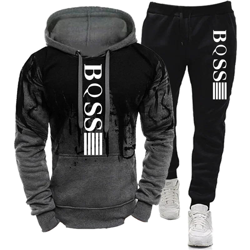 Men\'s Hoodies for Men Clothing Splash Ink Sweatshirt Suit Man Tracksuit Pant Sets New in Hoodies & Sweatshirts Sports Suits Set