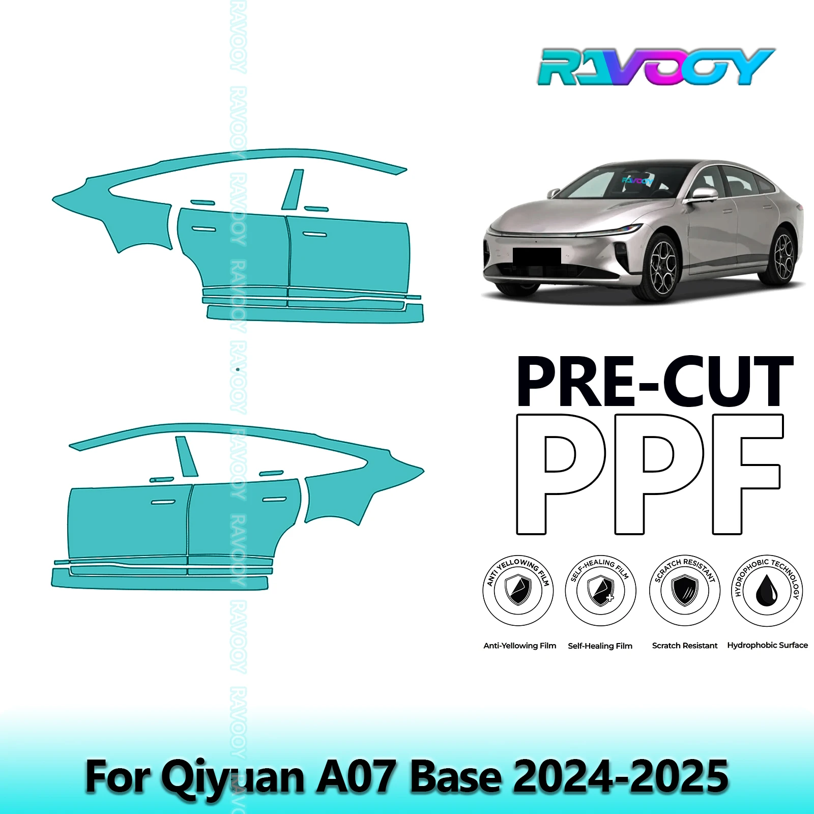 

For Qiyuan A07 Base 2024-2025 8.5mil Clear Matte Pre-Cut PPF Door & A/B Pillar Kit TPU Paint Protection Film Set